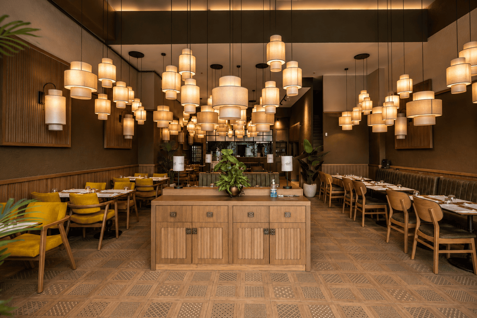 Kebap restoranı tasarımı - ahşap ve toprak tonu yüzeyler