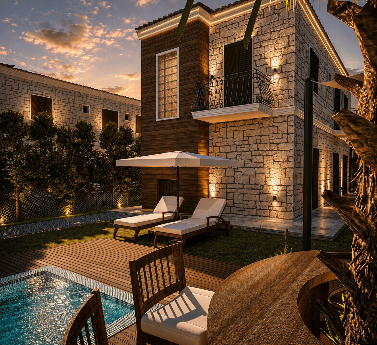 Çeşme villa dış cephe ve bahçe kesiti - Murat C. Evi