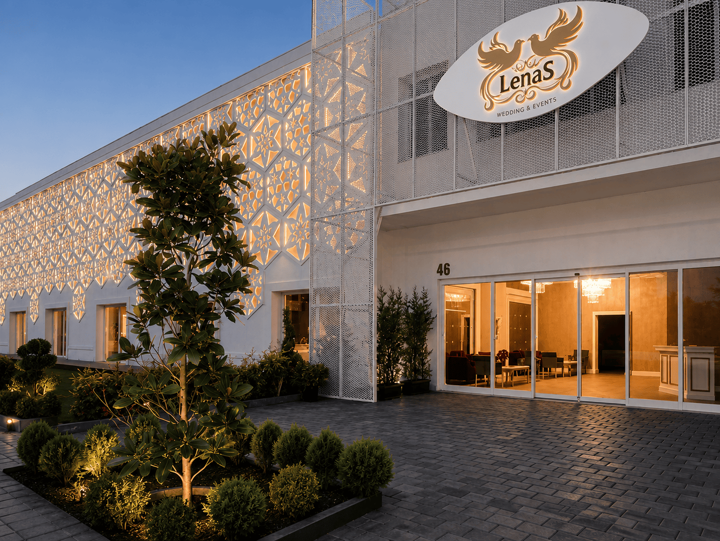LENA'S düğün salonu dış cephe aydınlatması