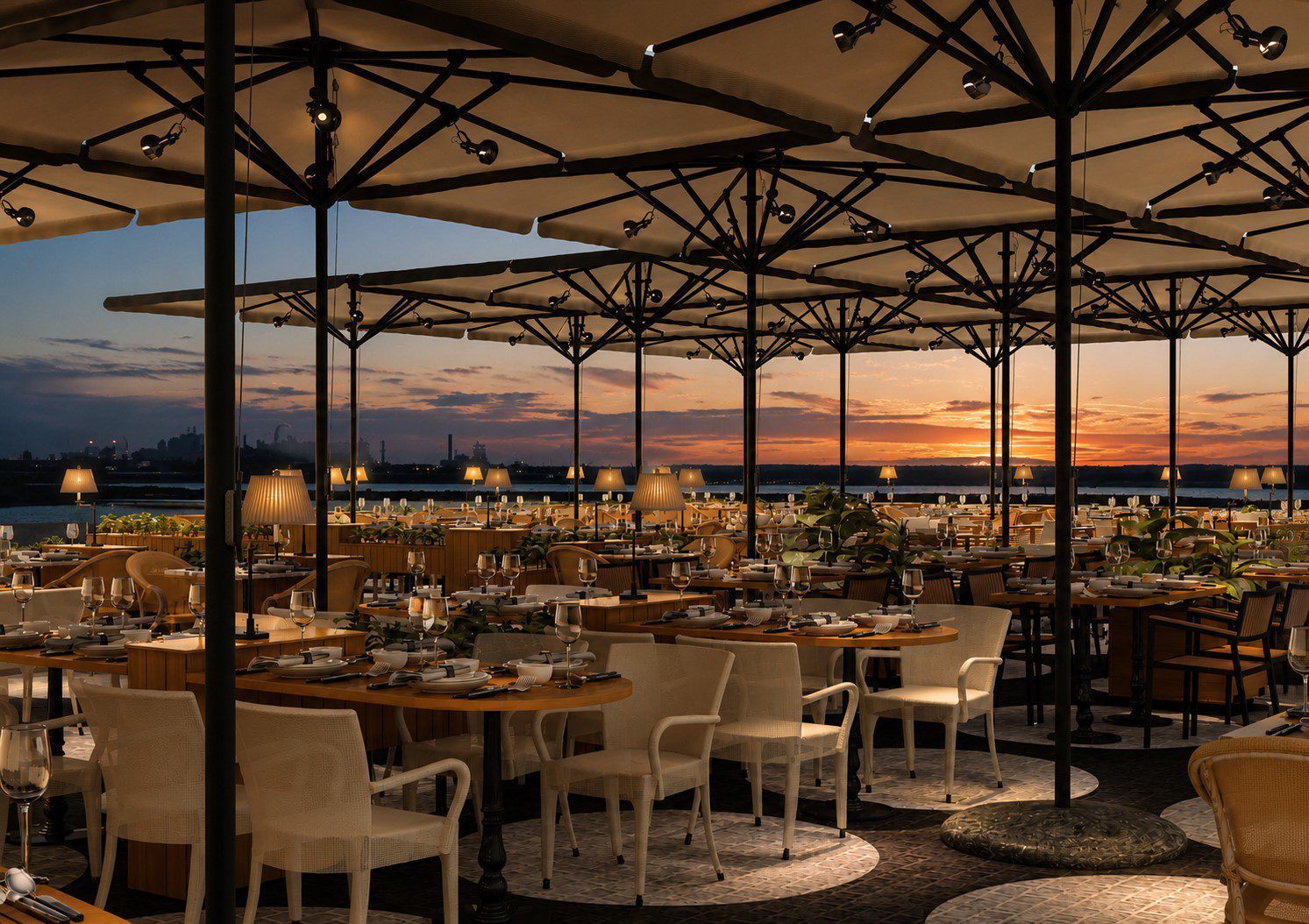 Türk restoranı iç mimarisi Hollanda - gün batımı kanal manzarası-CO Mimarlık
