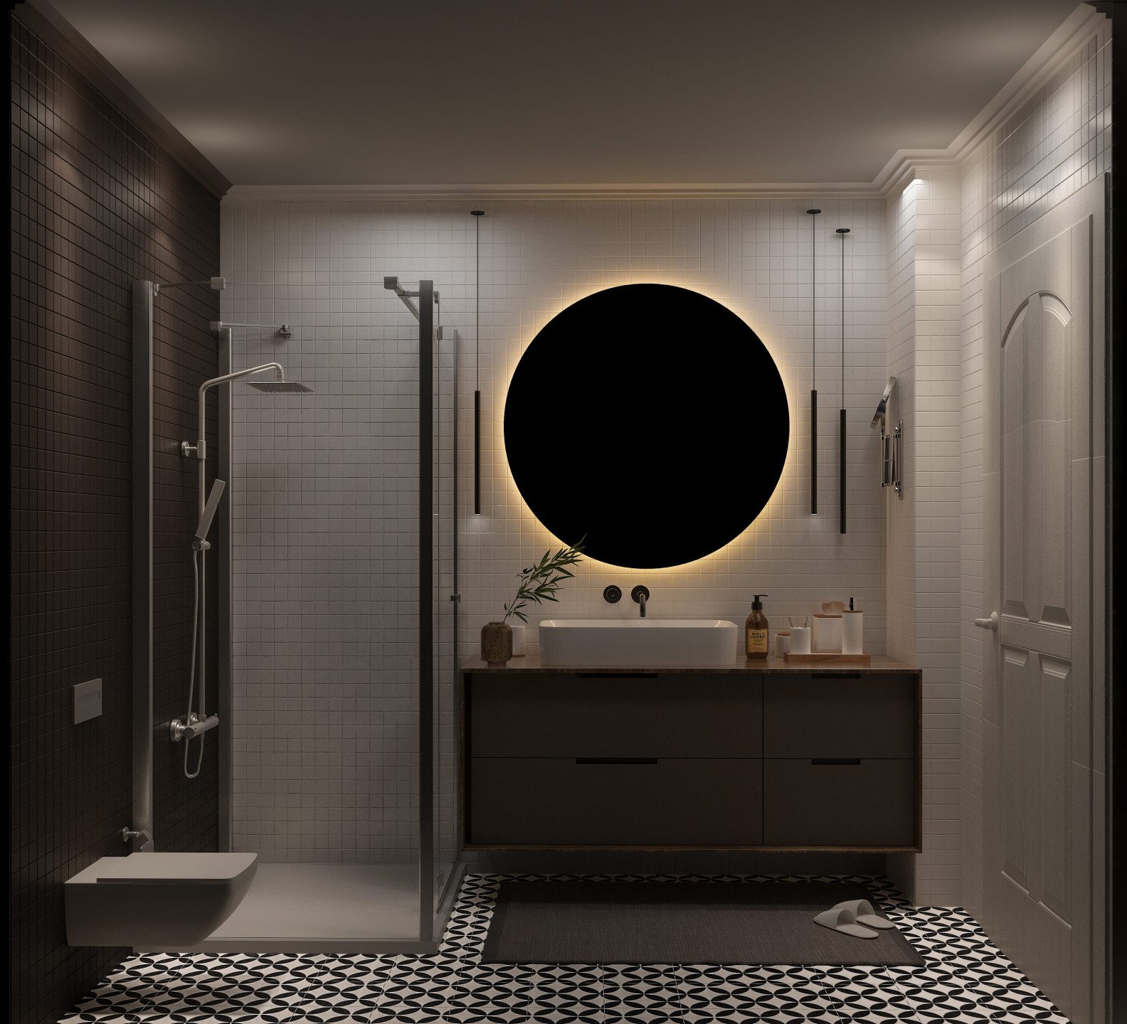 Çeşme villa iç mimarisi - banyo ve ayna detayı