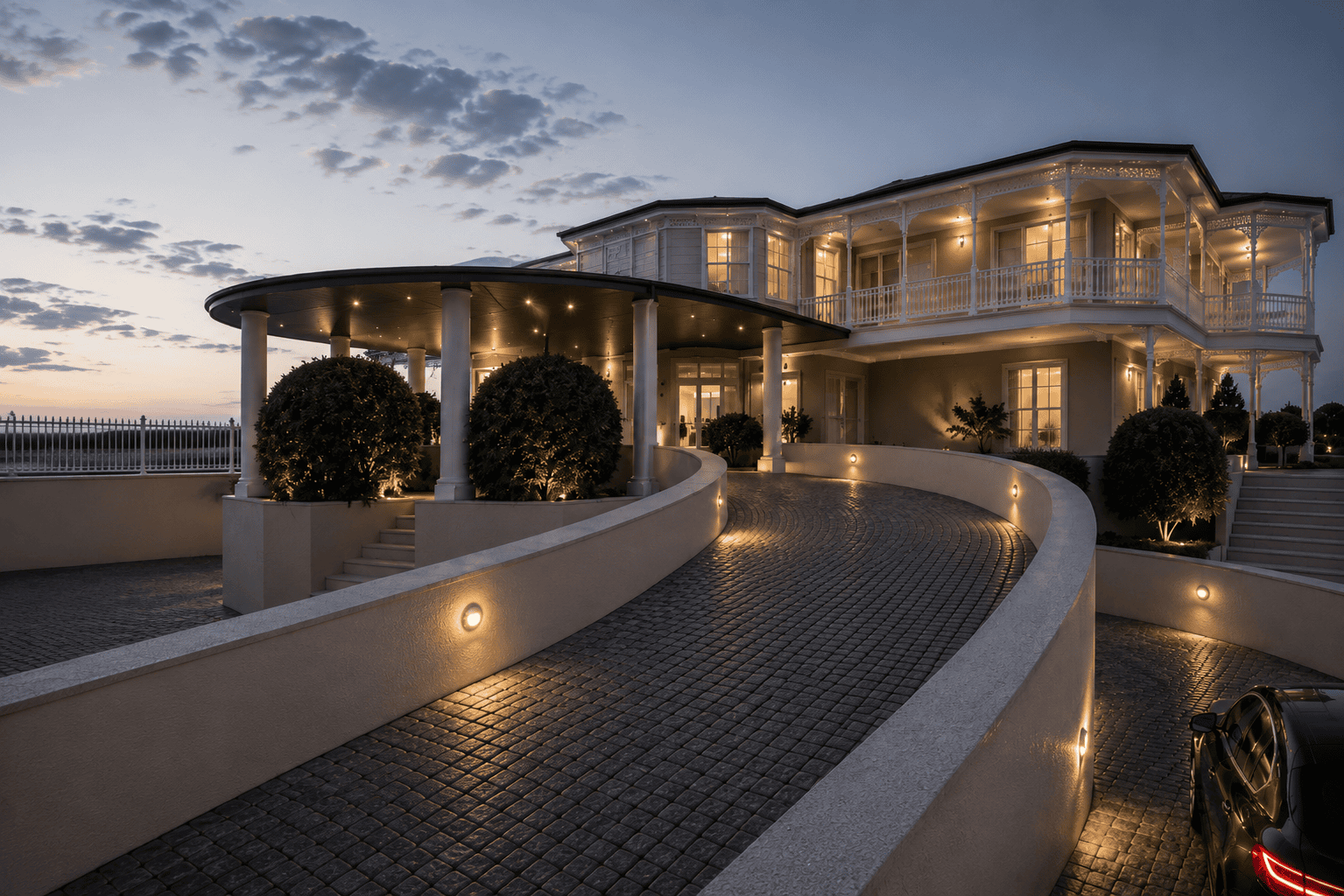 Çiftlik Evi villa tasarımı - dış cephe akşam görünümü, Siverek