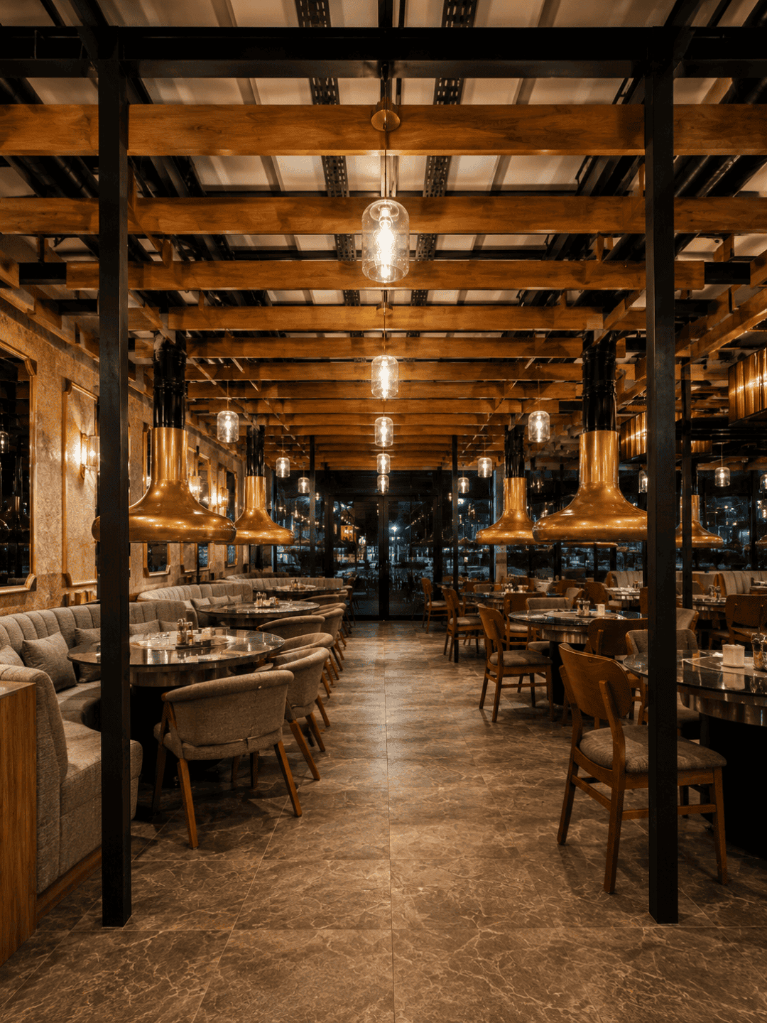 İki Duble Ocakbaşı restoran tasarımı -üst kat kendin pişir oturma grupları