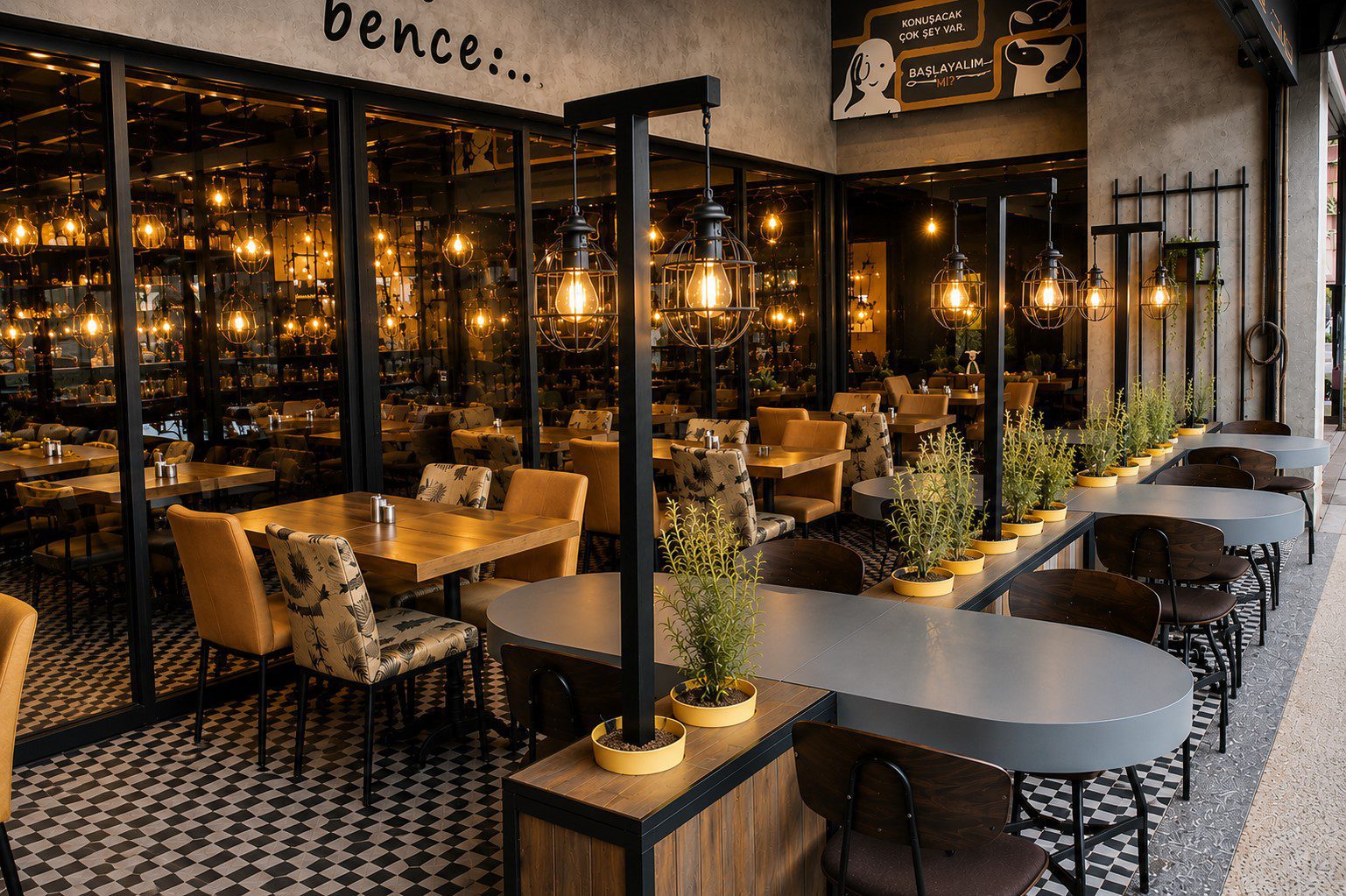 Kafe mimari projesi kapsamında OT Kafe bar alanı