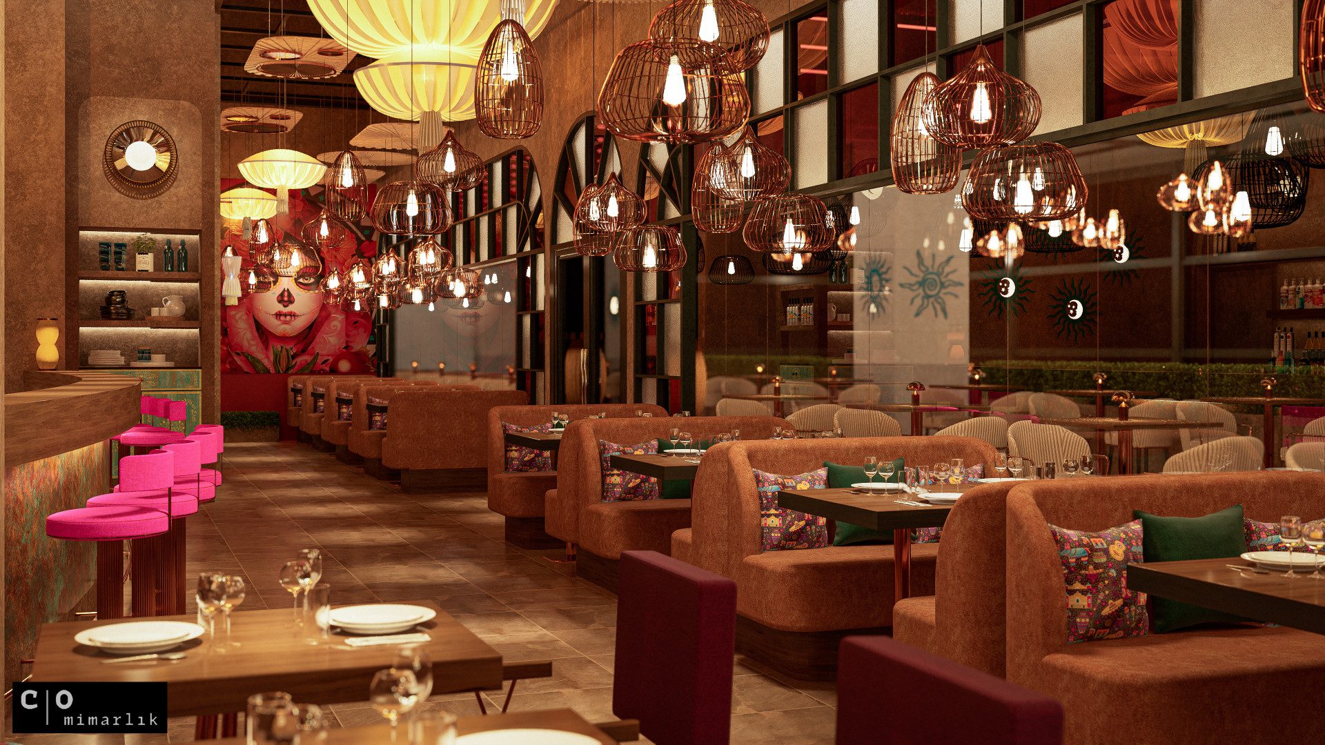 Meksika restoranı tasarımı - asma aydınlatma, El Paso