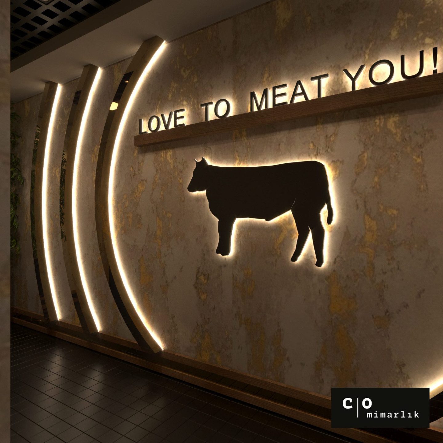 Türk restoran tasarımı - logo ve duvar aydınlatması