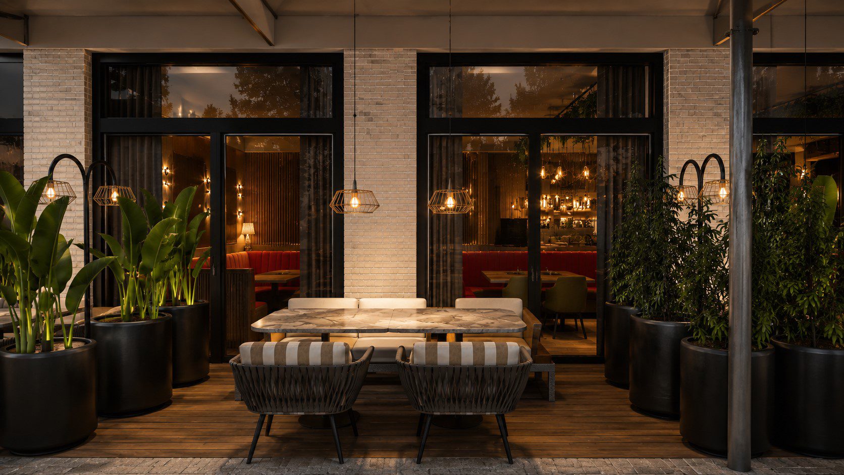 Türk restoran tasarımı - pencere kenarı oturma alanı