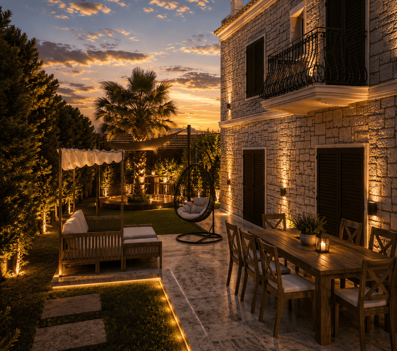 Çeşme villa yan bahçe yemek alanı - Murat C. Evi