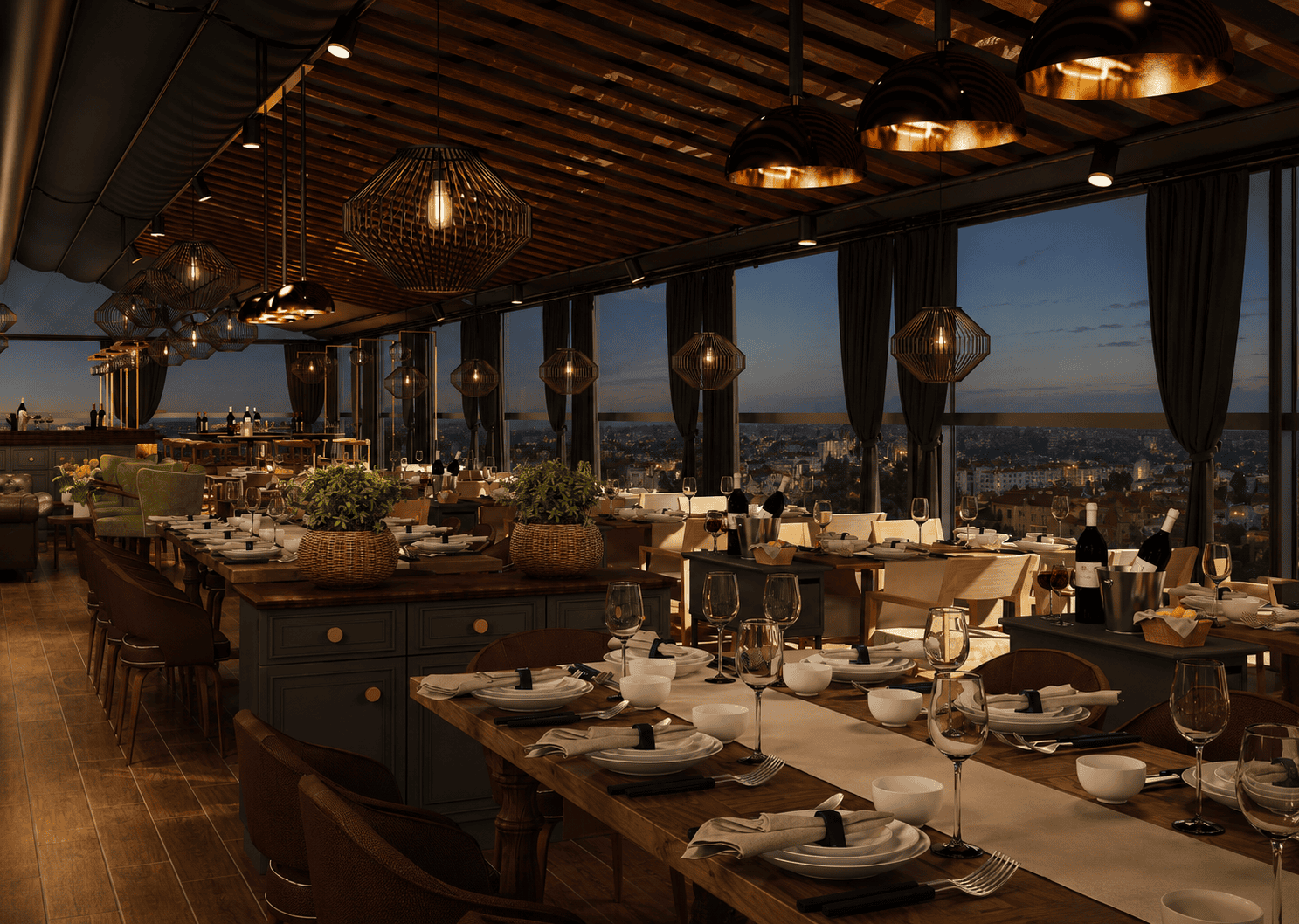 Manzaralı restoran tasarımı – salon genel görünümü, Ordu