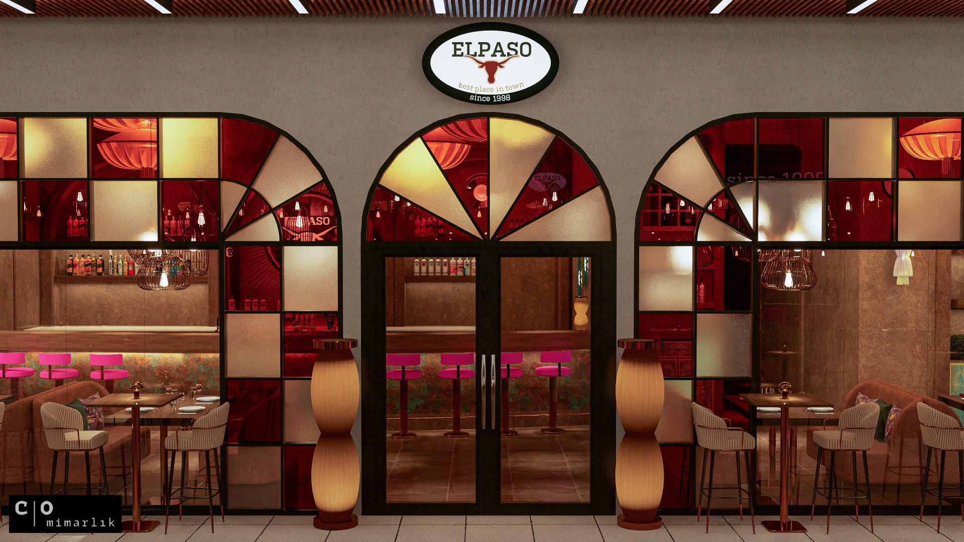 Meksika restoranı tasarımı - giriş aydınlatması, El Paso