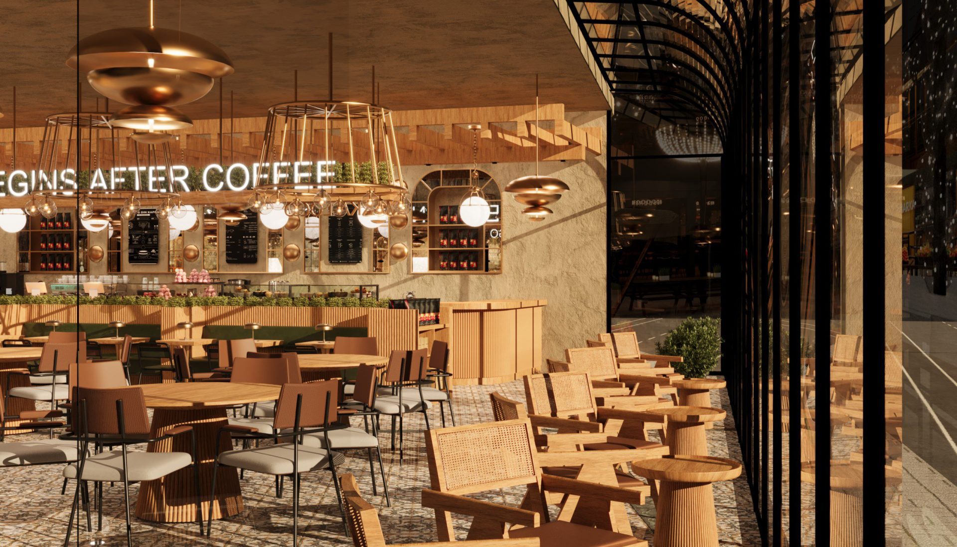 Coffee Store Meydan Beşiktaş kafe tasarımı - bahçe cam önü oturma alanı