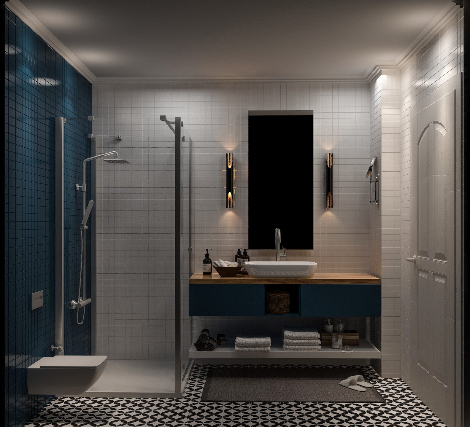 Çeşme villa iç mimarisi - ahşap lavabo ünitesi