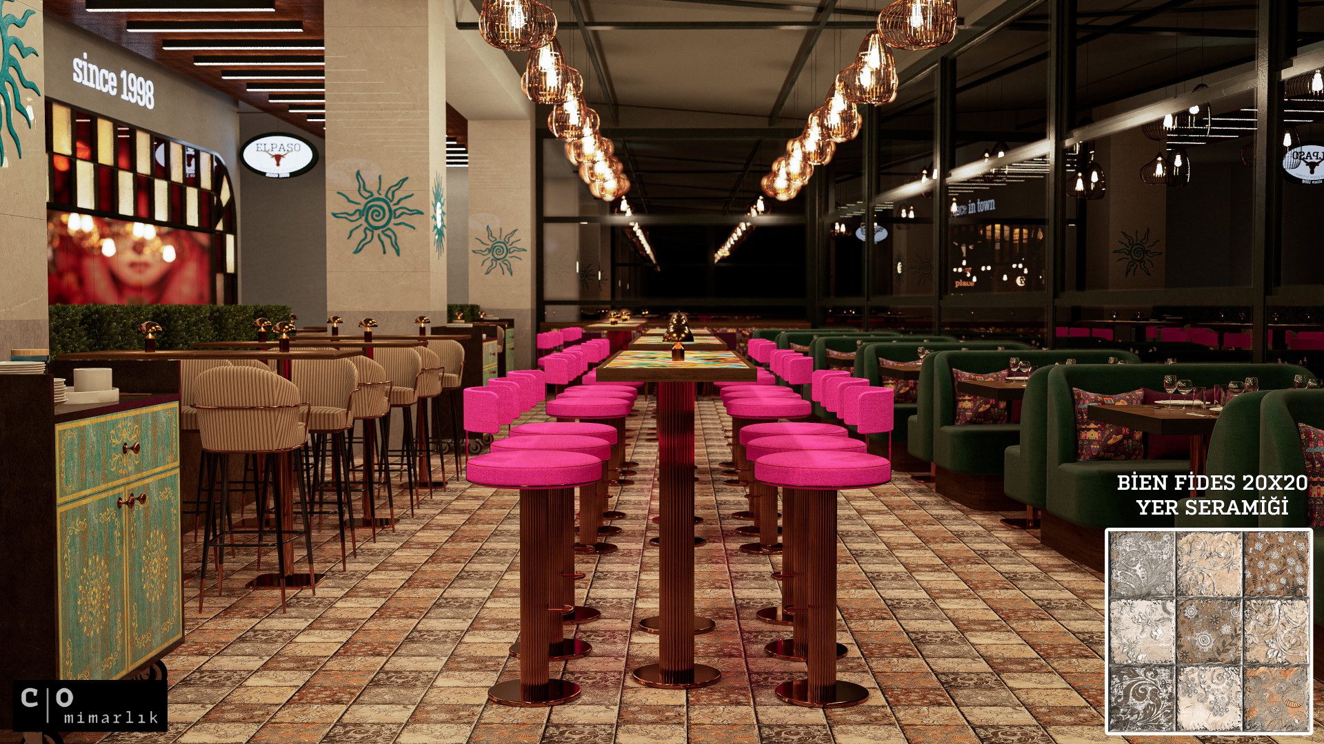 Meksika restoranı tasarımı - pembe oturma grubu