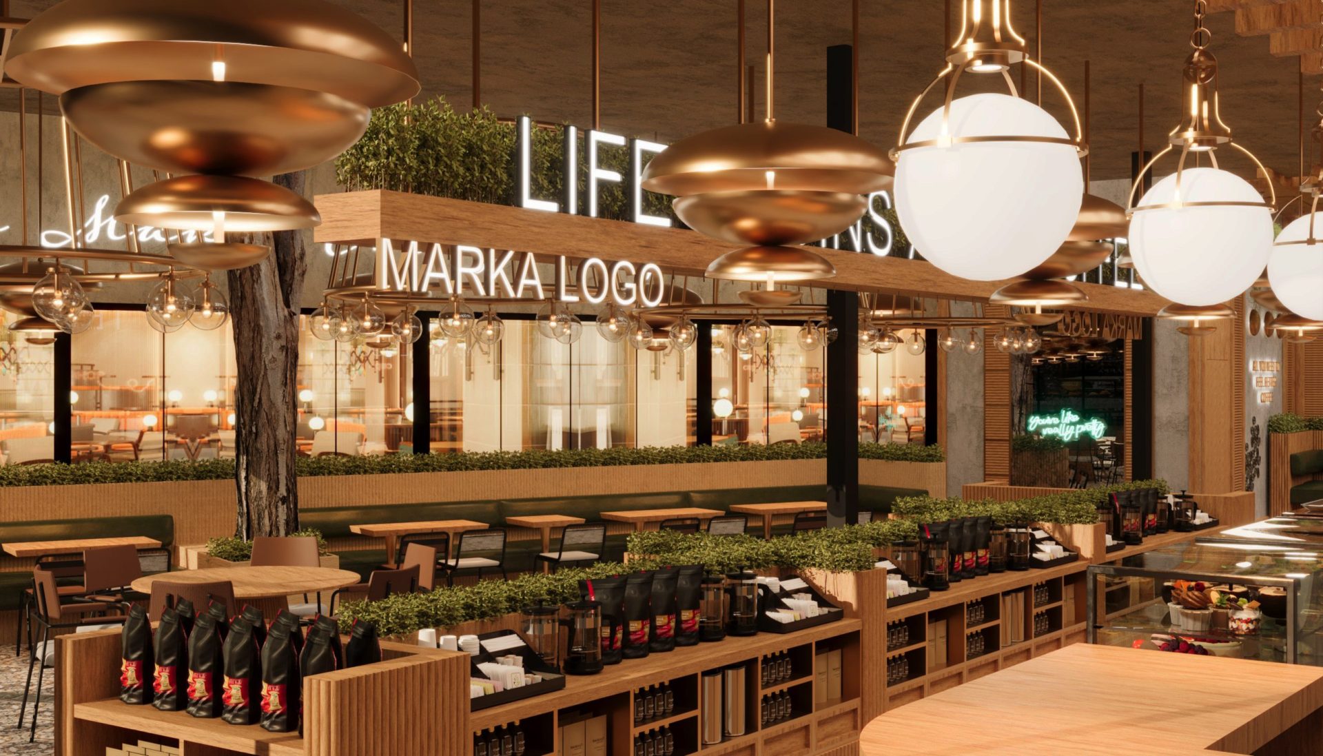 Coffee Store Meydan Beşiktaş kafe tasarımı - coffee bardan bahçeye bakış