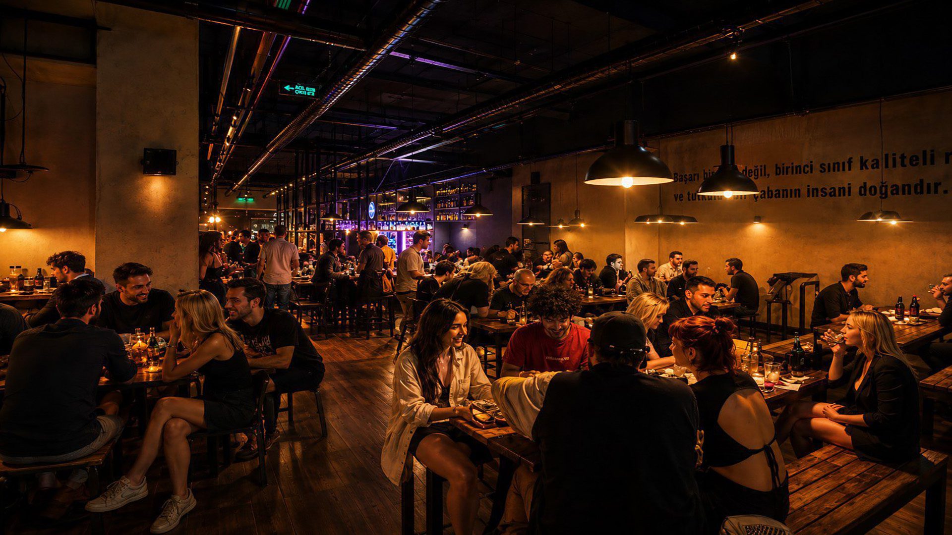 6:45 Pub'da akşam kalabalığı ve mum ışığı