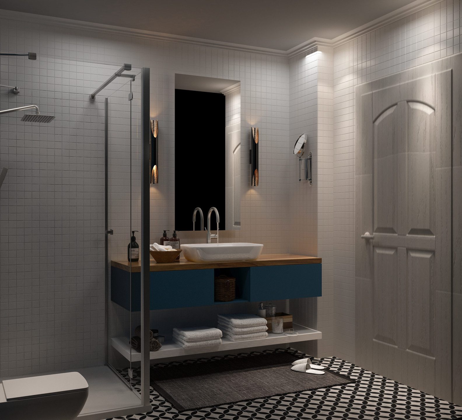 Çeşme villa iç mimarisi - ebeveyn banyo ve ayna detayı
