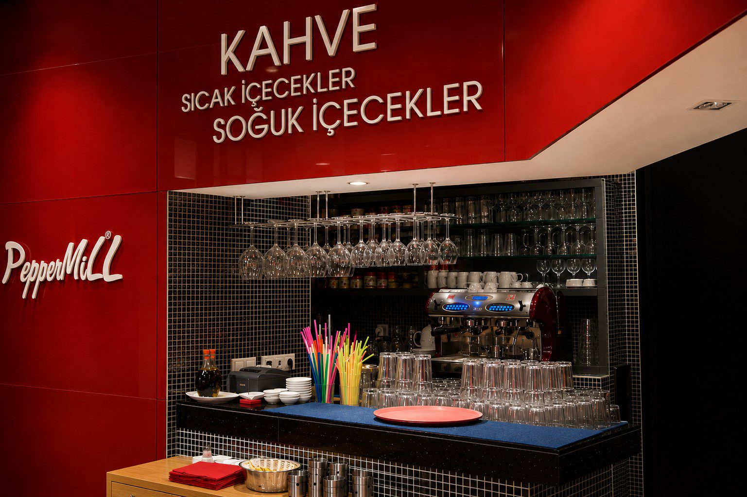 PepperMill fast food restoran tasarımı - içeçek barı tezgahı