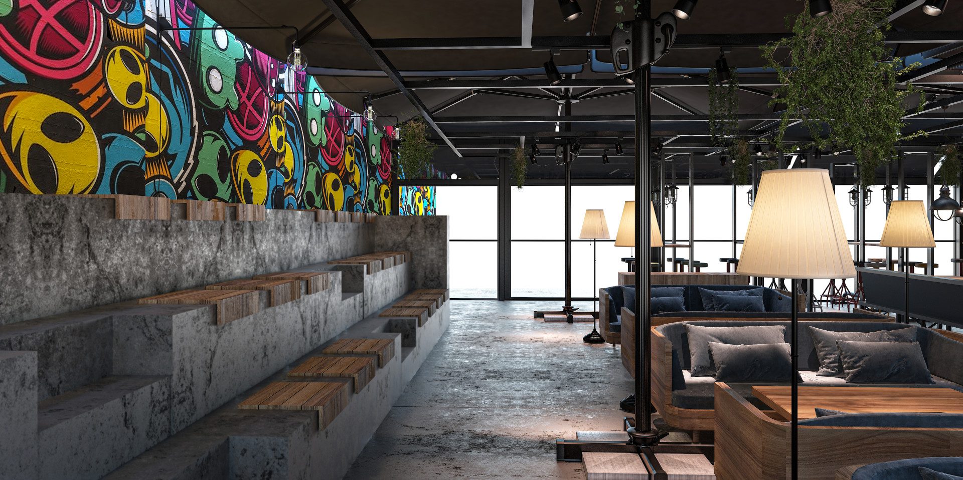 Otlak Gastro Pub renkli detaylar - CO Mimarlık gastro pub tasarımı