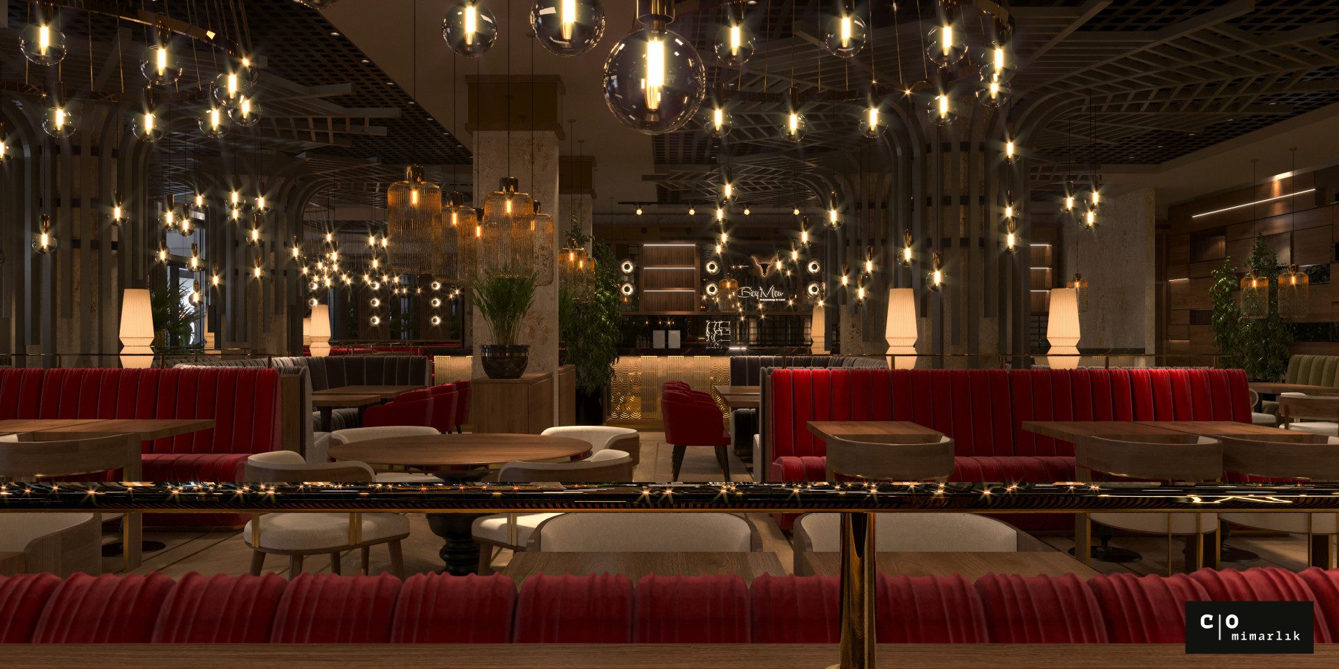 Türk restoran tasarımı - asma lambalar, salon