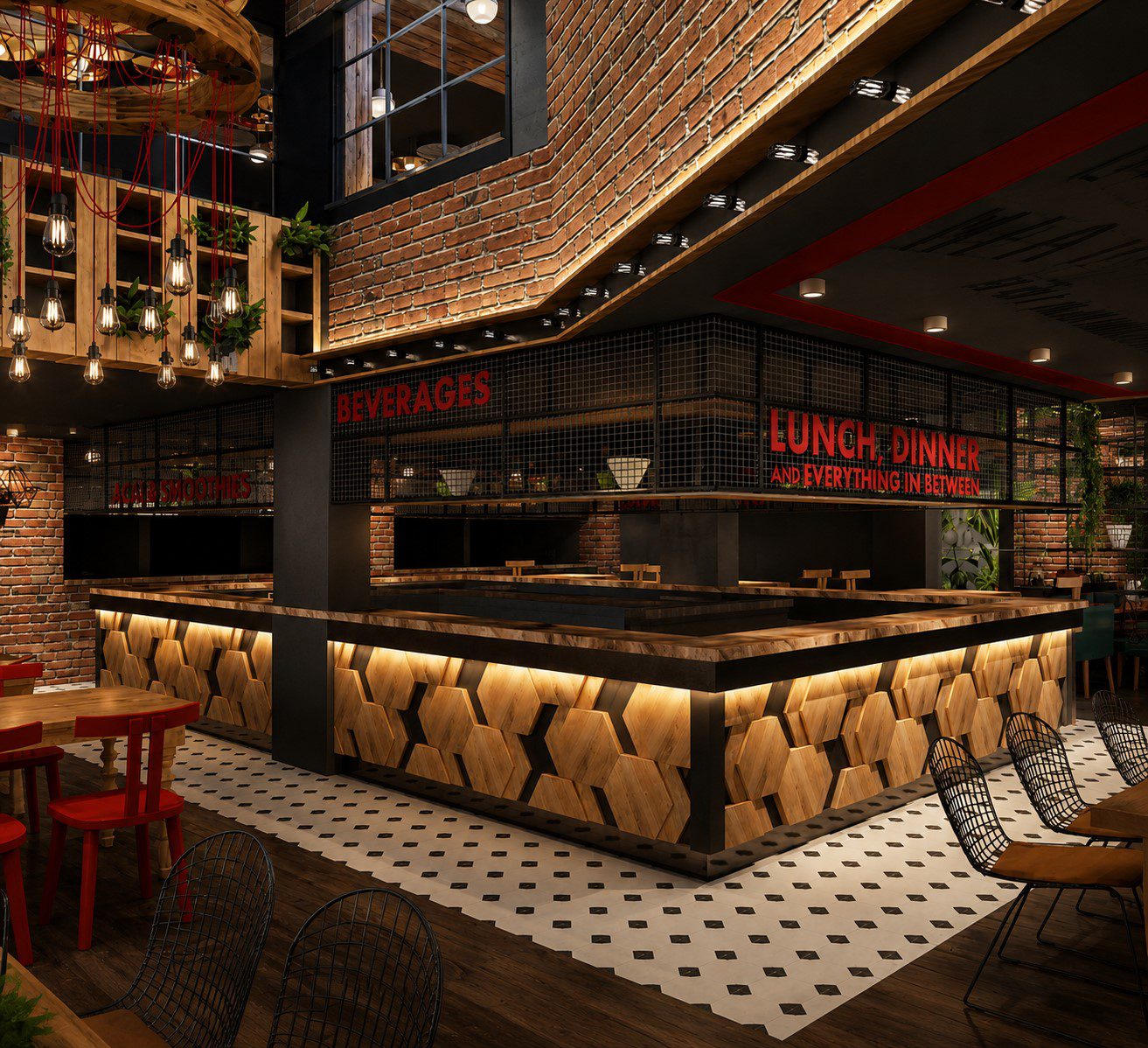 BeyMen Steak Amsterdam steakhouse tasarımı - ahşap kaplamalı bar tezgahı