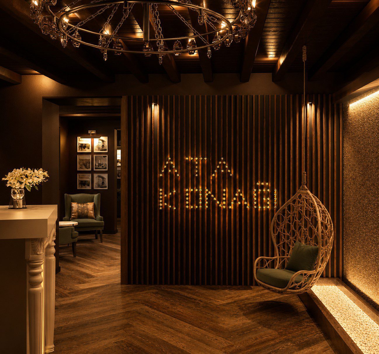 Kına ve nişan salonu tasarımı - loş bar köşesi