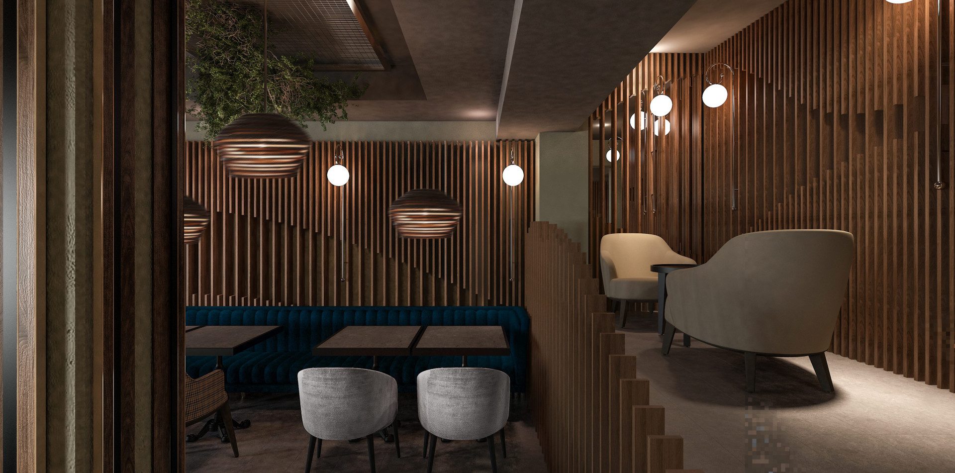 Amsterdam restoran kafe iç mimarisi - ahşap panel detayı