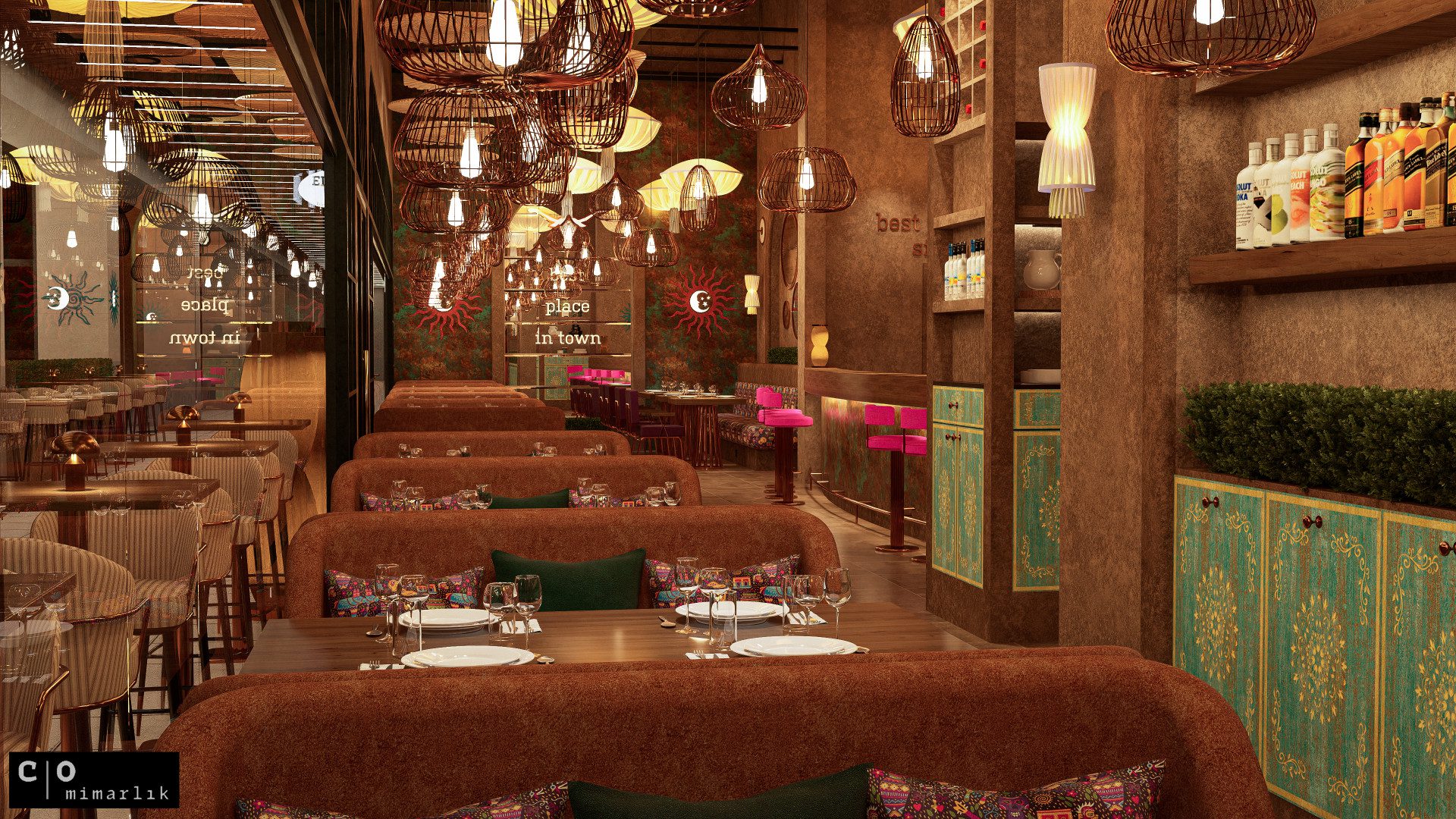 Meksika restoranı tasarımı - oturma alanı genel görünüm