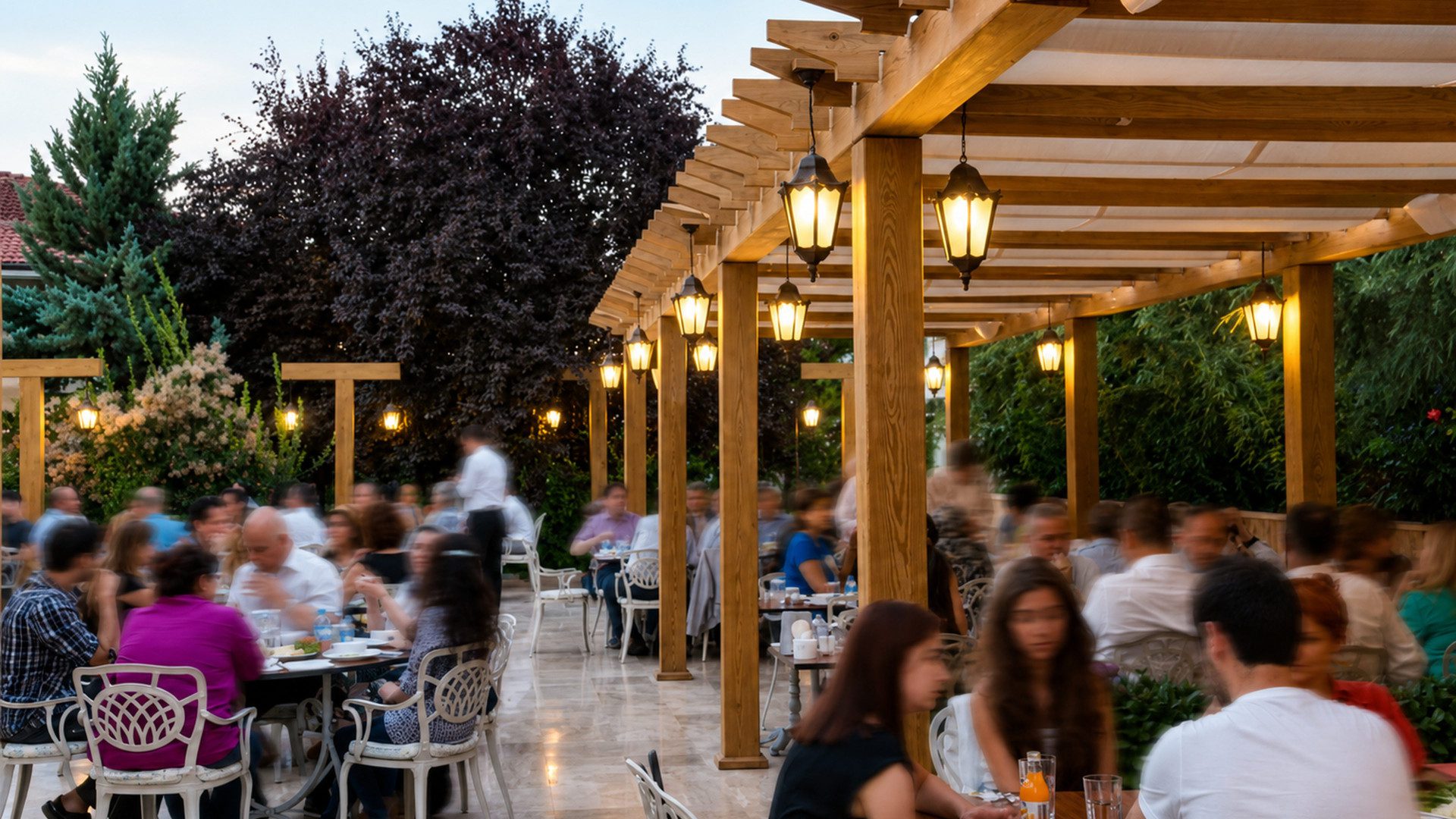 Düveroğlu restoran tasarımı - dış mekan ahşap pergola - CO Mimarlık