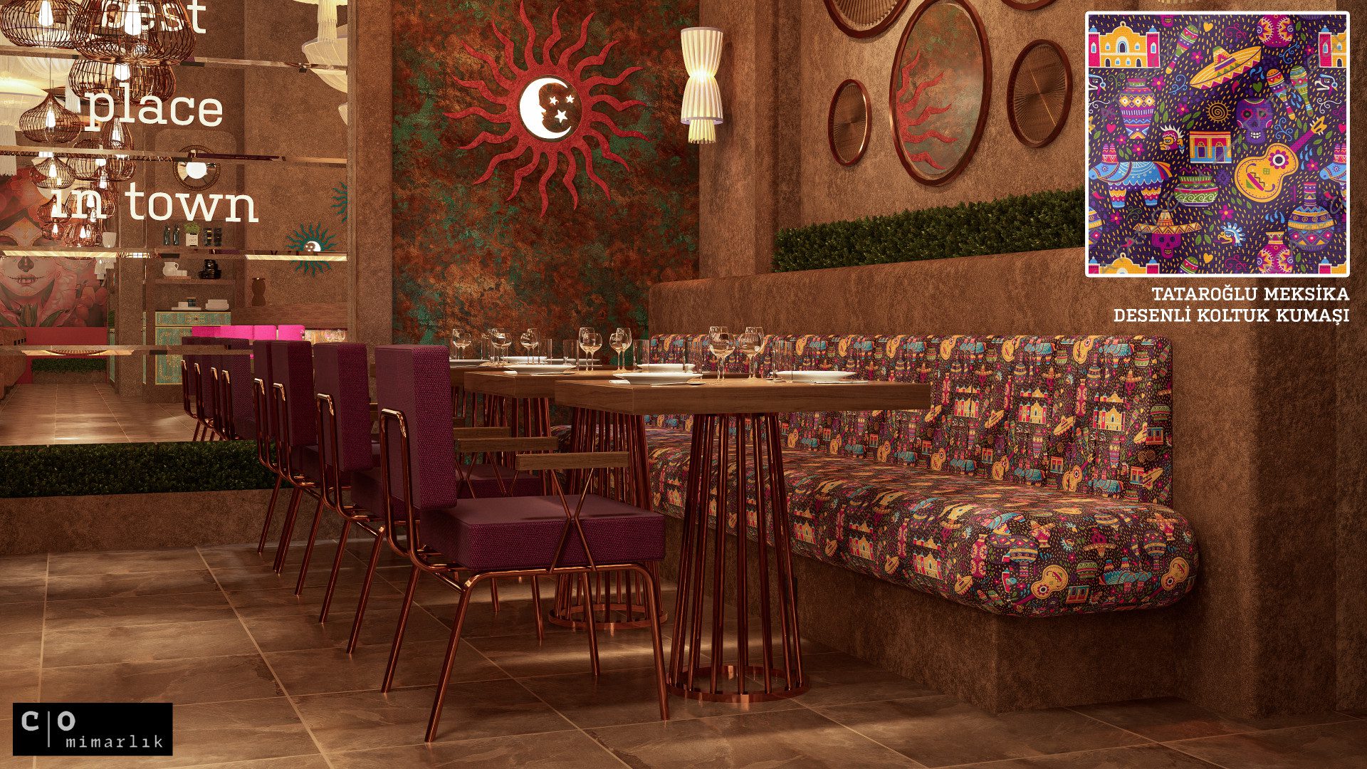 Meksika restoranı tasarımı - ay figürlü duvar detayı