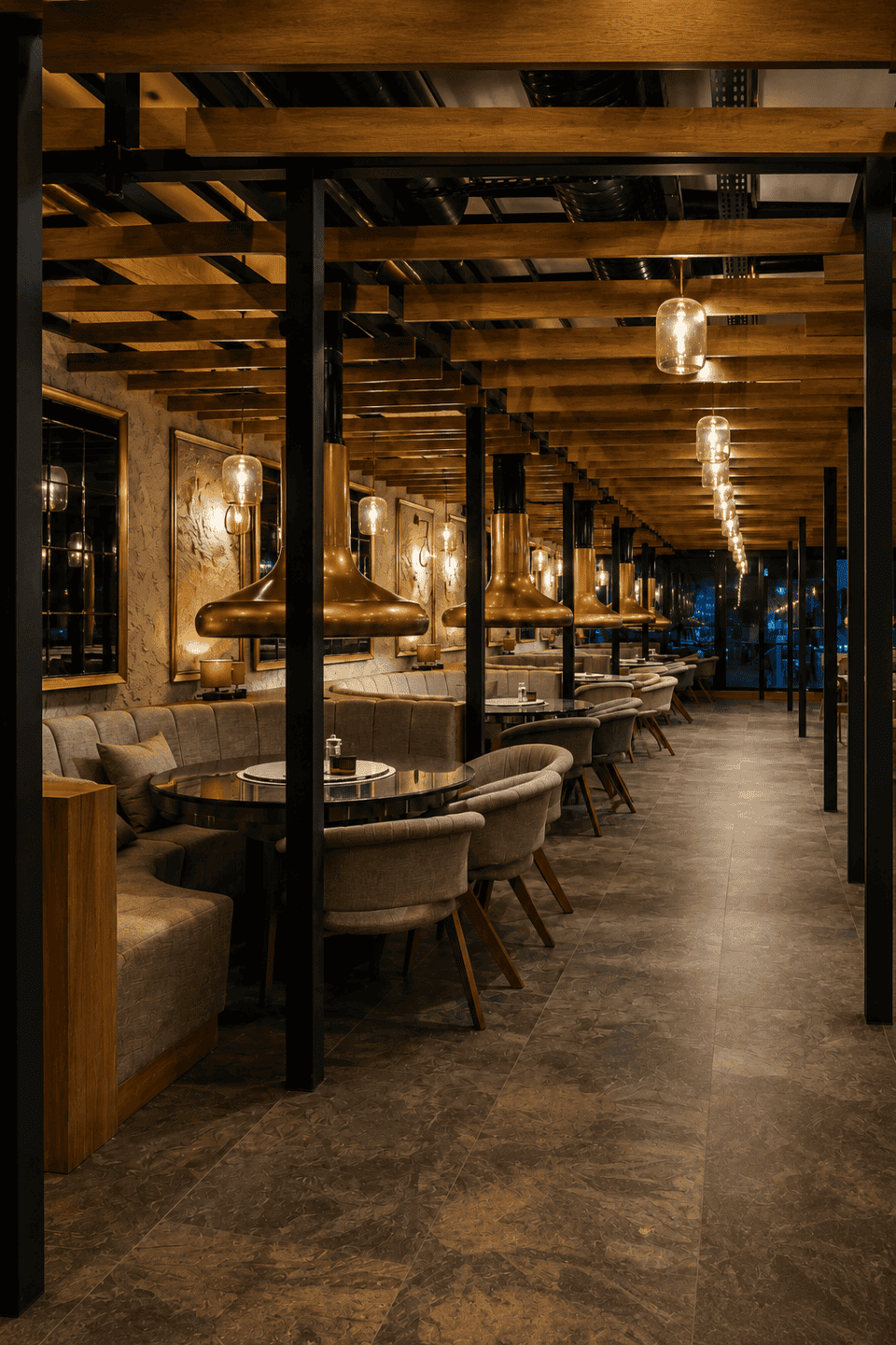 İki Duble Ocakbaşı restoran tasarımı - üst kat kenidn pişir oturma grupları