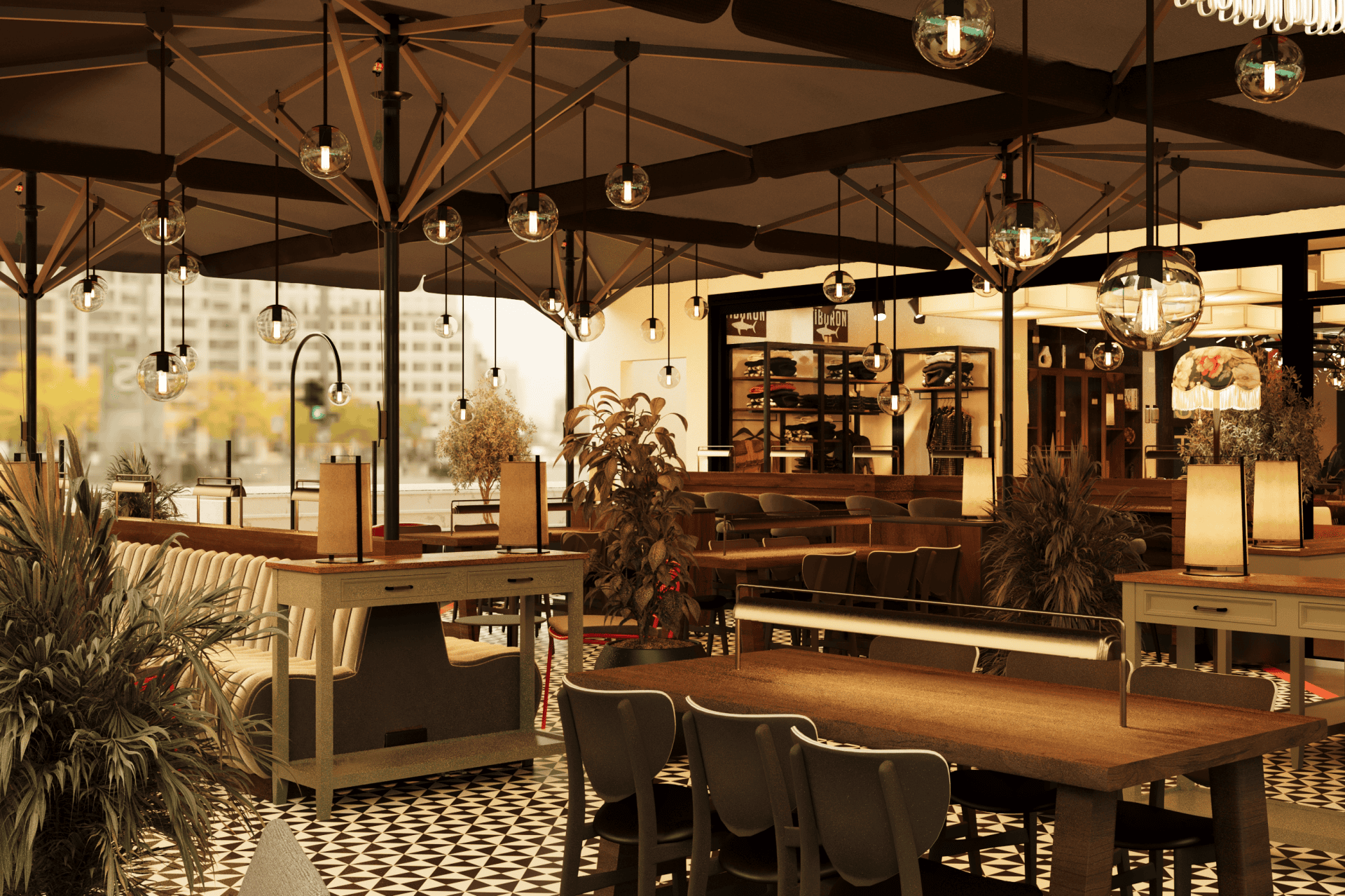 Acıbadem kahveci tasarımı: 6:45 Standart Coffee'de ahşap tavan, sarkıt lambalar ve uzun masalar
