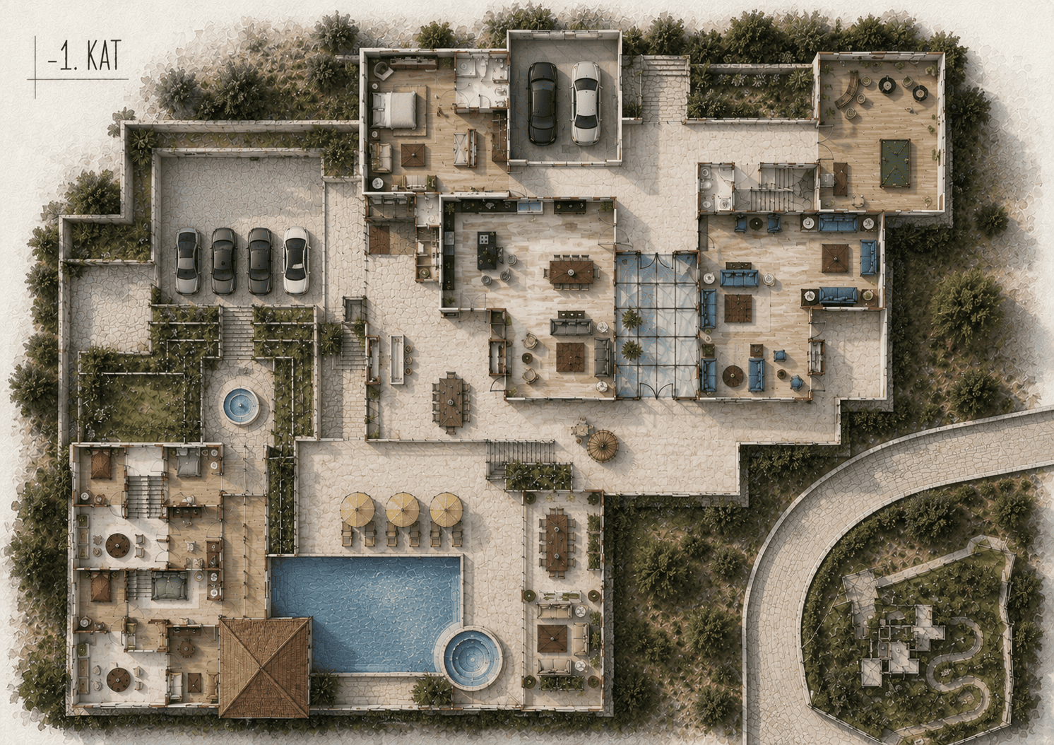 Bodrum villa tasarımı - mimari yerleşim planı