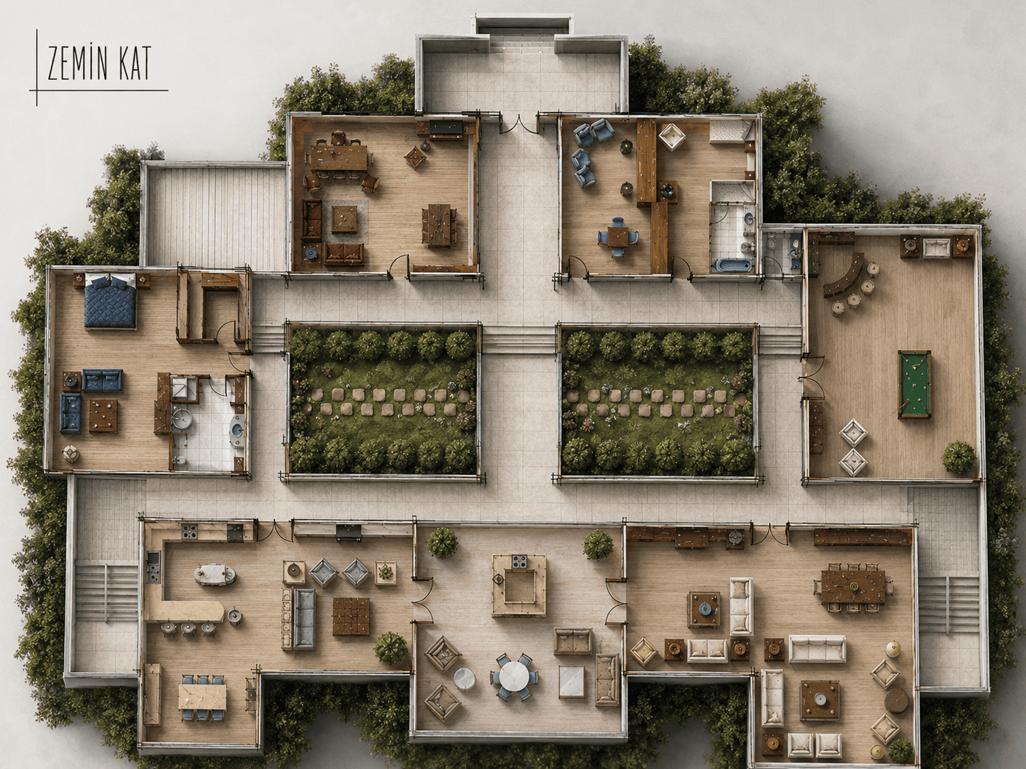 Bodrum villa tasarımı - zemin kat planı