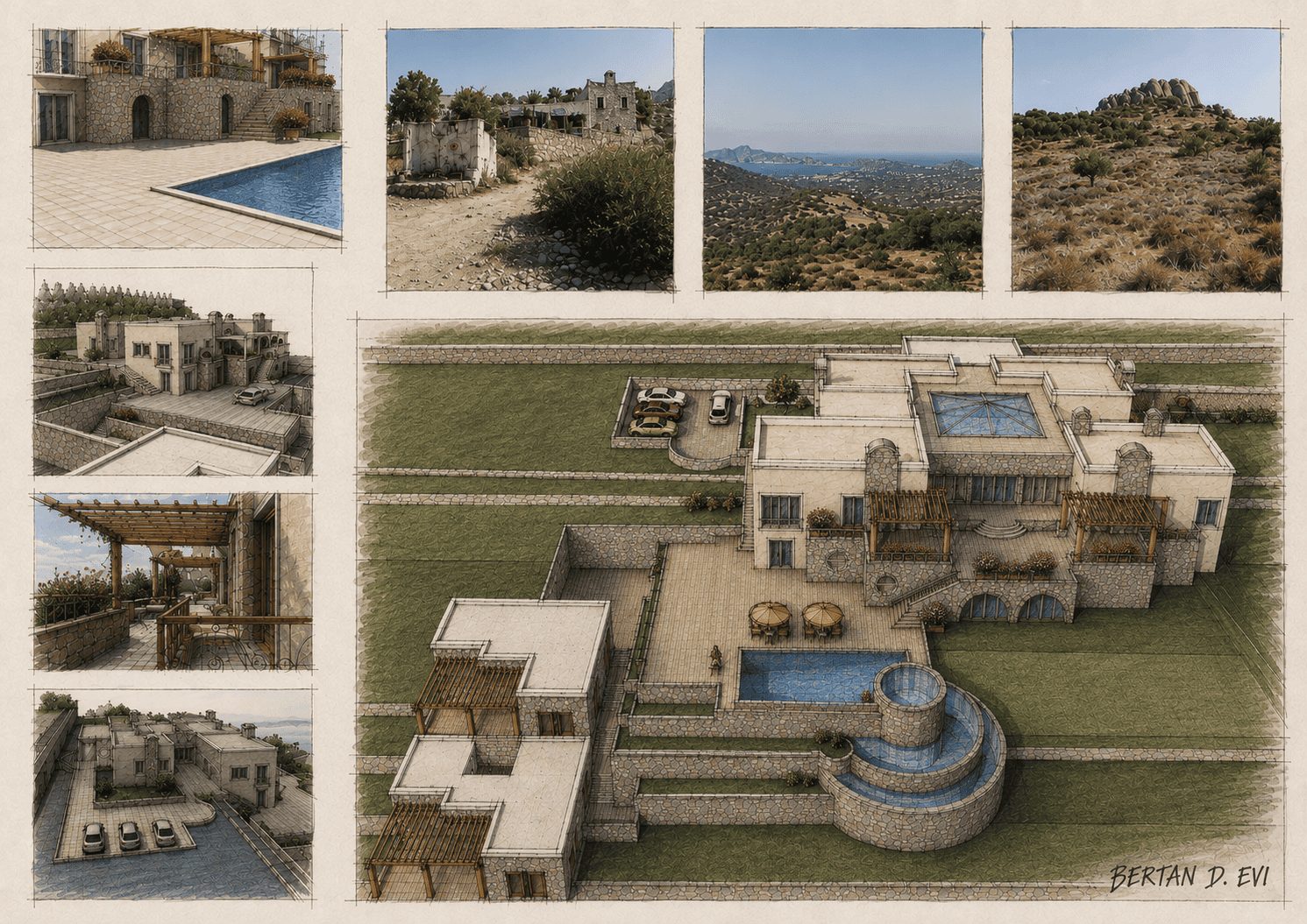 Bodrum villa tasarımı - genel perspektif