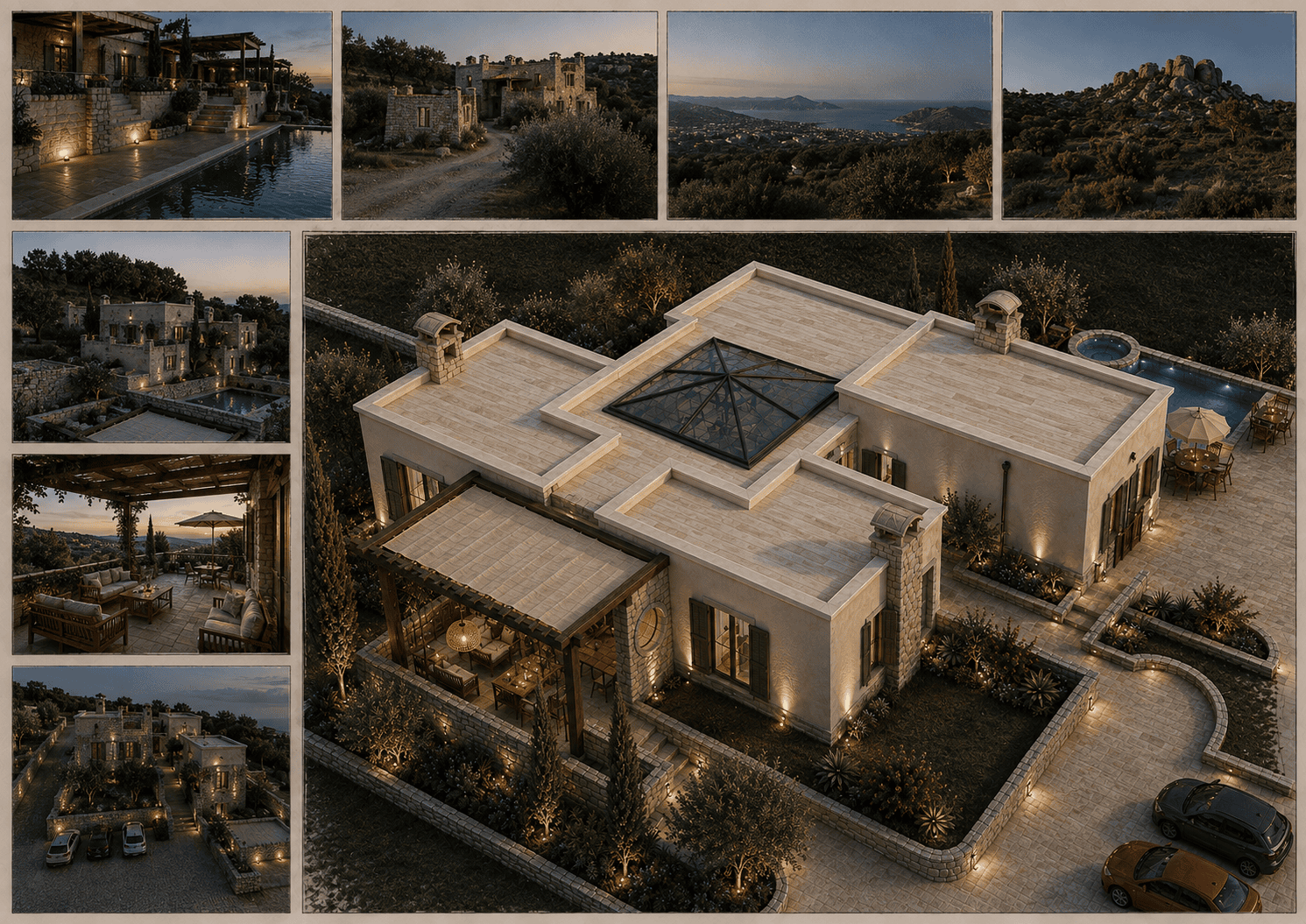 Bodrum villa tasarımı - havadan genel görünüm