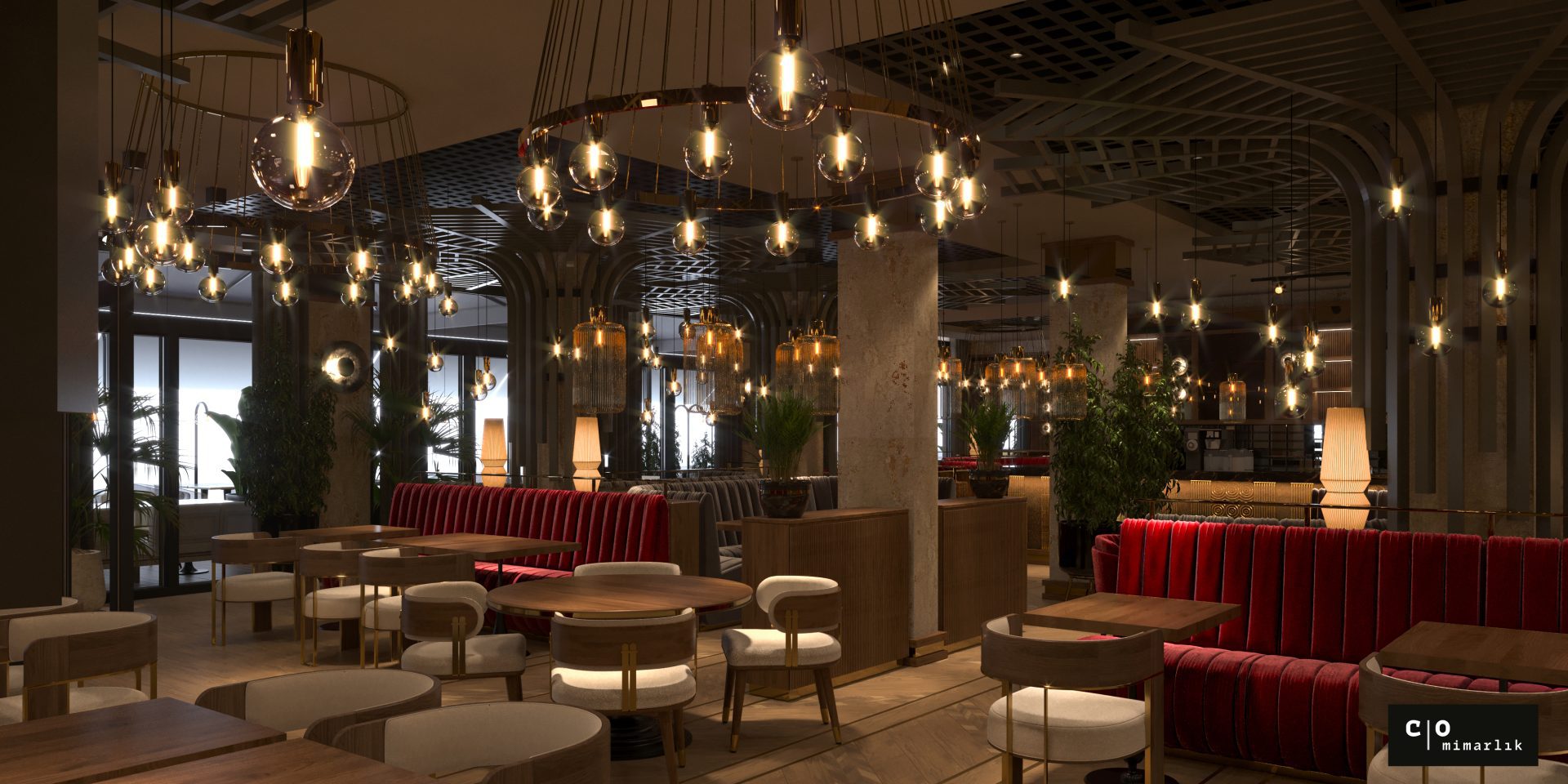 Türk restoran tasarımı - asma lambalar yakın çekim