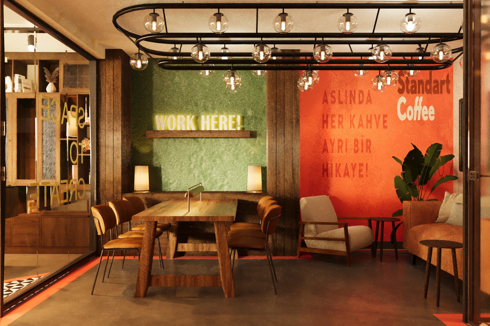 6:45 Standart Coffee Acıbadem kahve dükkanı tasarımı - toplantı odası ve çalışma alanı